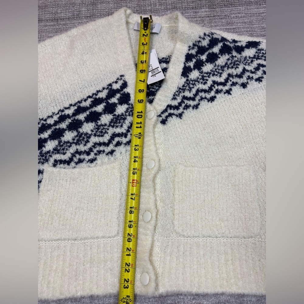 NWT Derek Lam 10 Crosby Womens Bette Fair Isle Cardigan XL White Navy Modern Lux - Picture 8 of 12